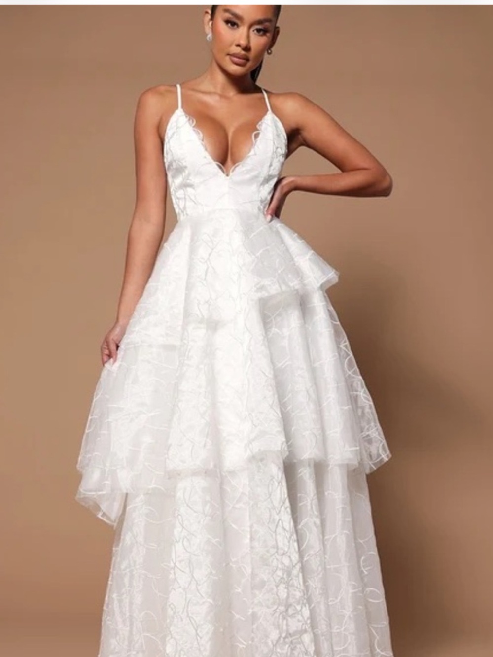 Amore Maxi White Dress, a bridal/formal dress featuring Tiered Ruffled Skirt